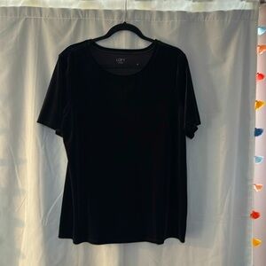 Black Velvet Short Sleeve Shirt. Loft, Size Large.